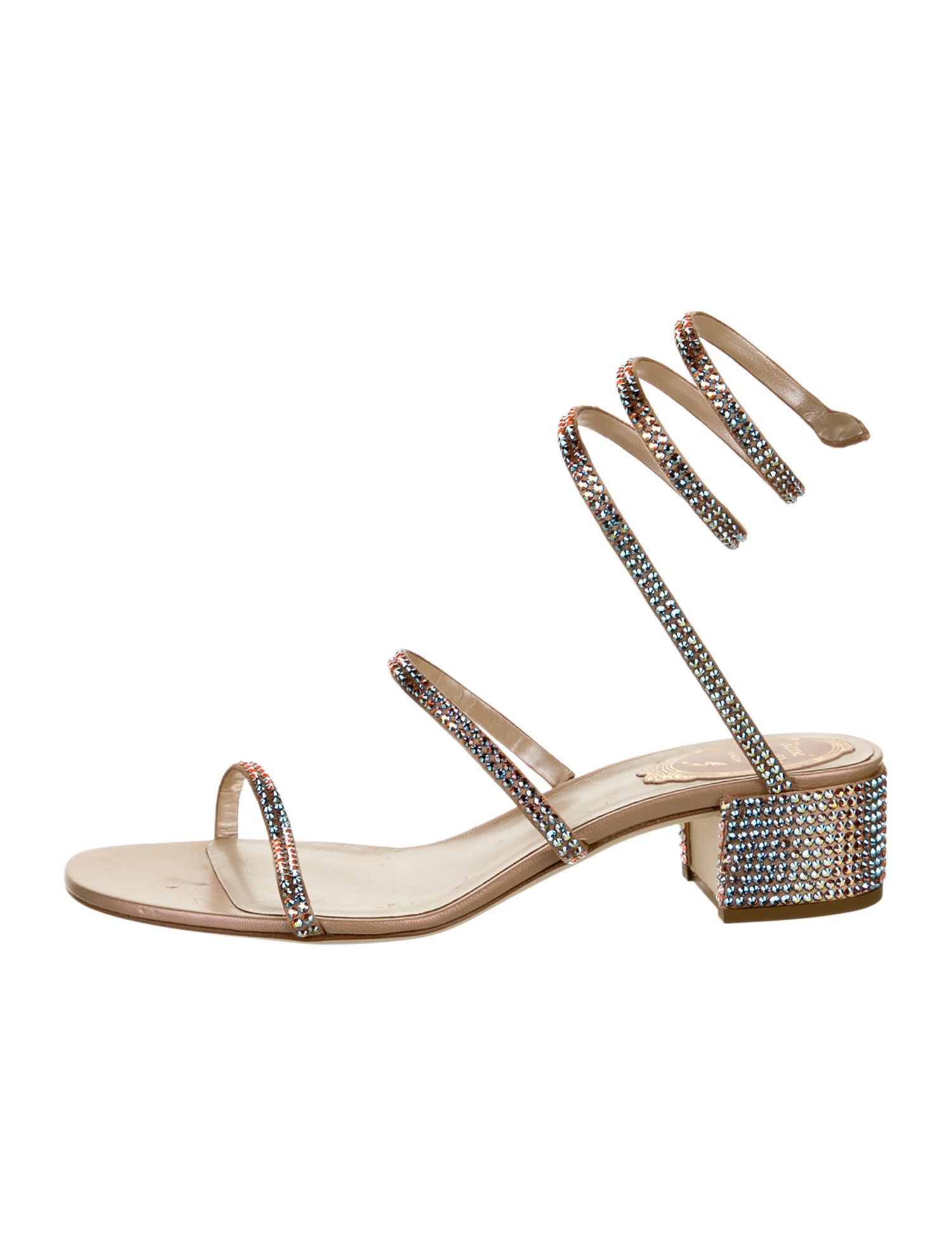 René Caovilla Leather Crystal Embellishments Sandals