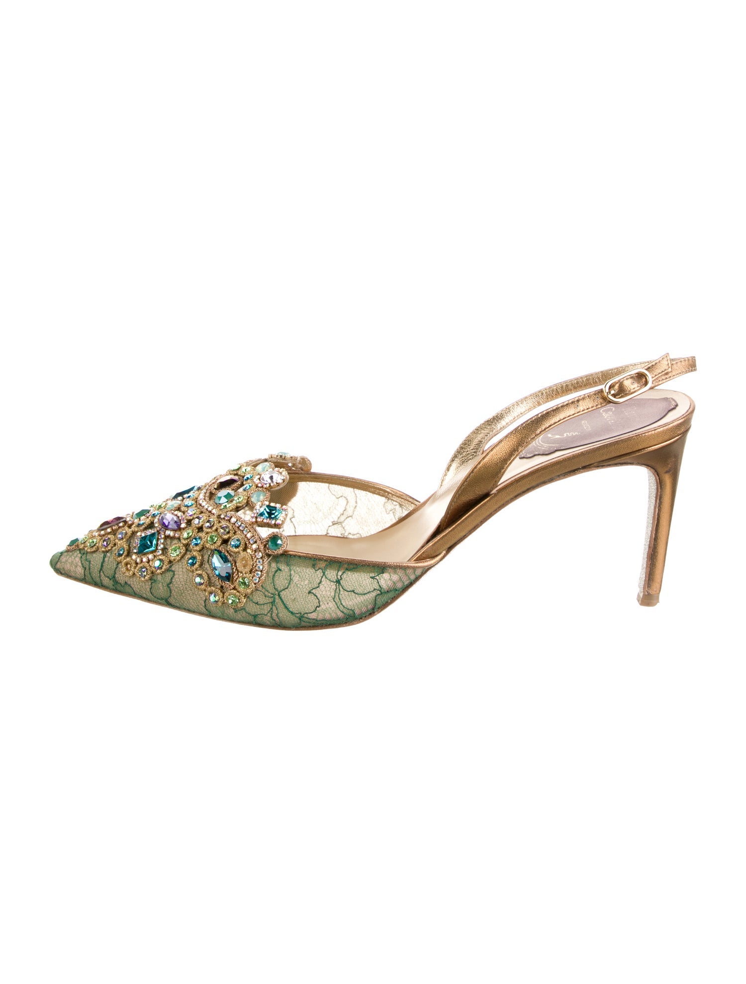 René Caovilla Lace Lace Pattern Slingback Pumps