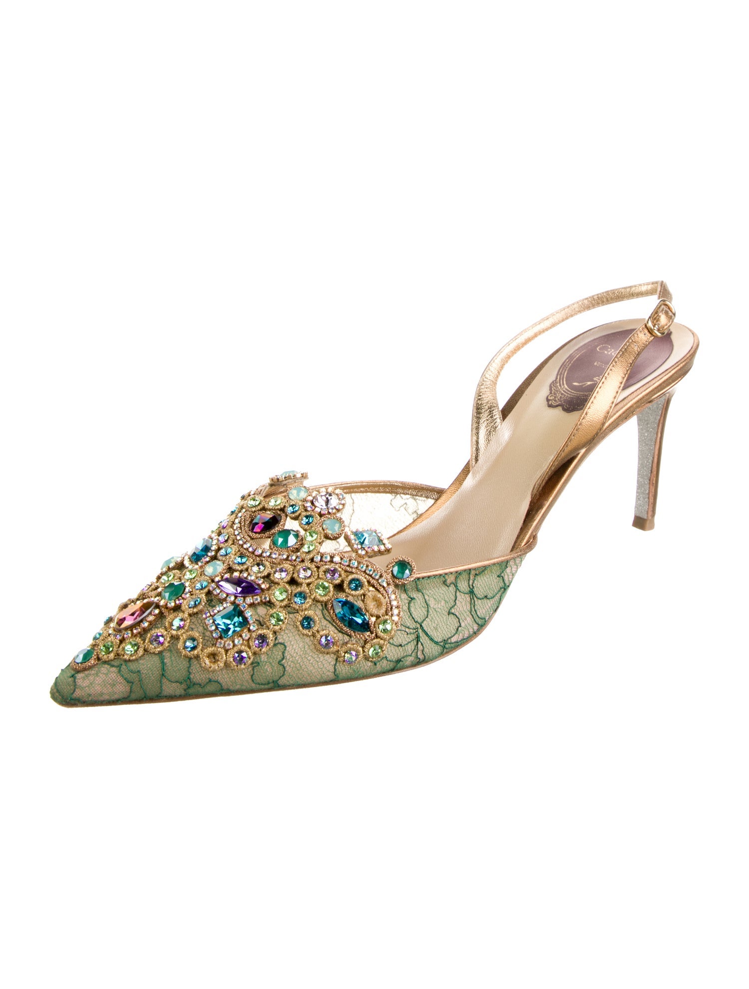 René Caovilla Lace Lace Pattern Slingback Pumps