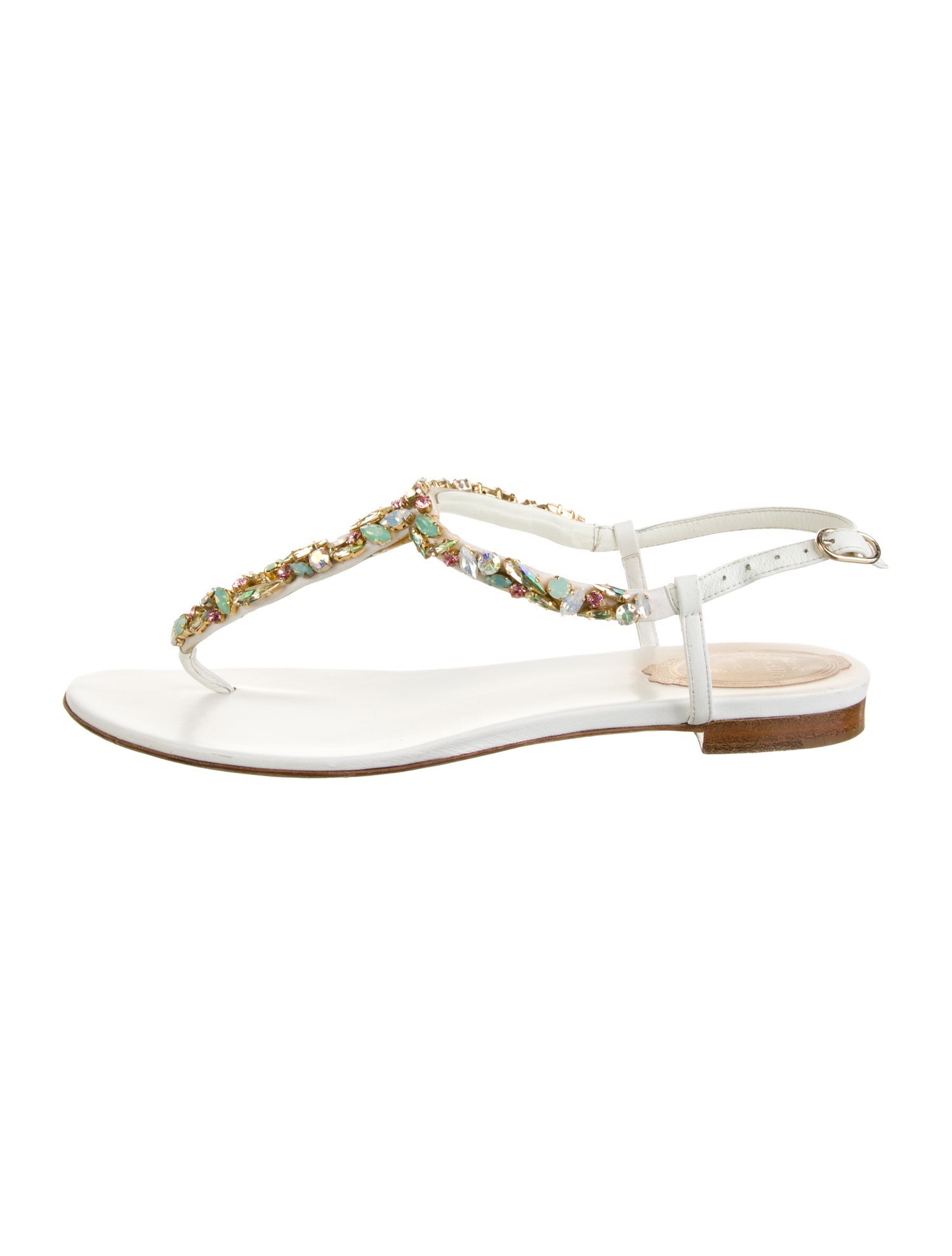 René Caovilla Leather T-Strap Sandals