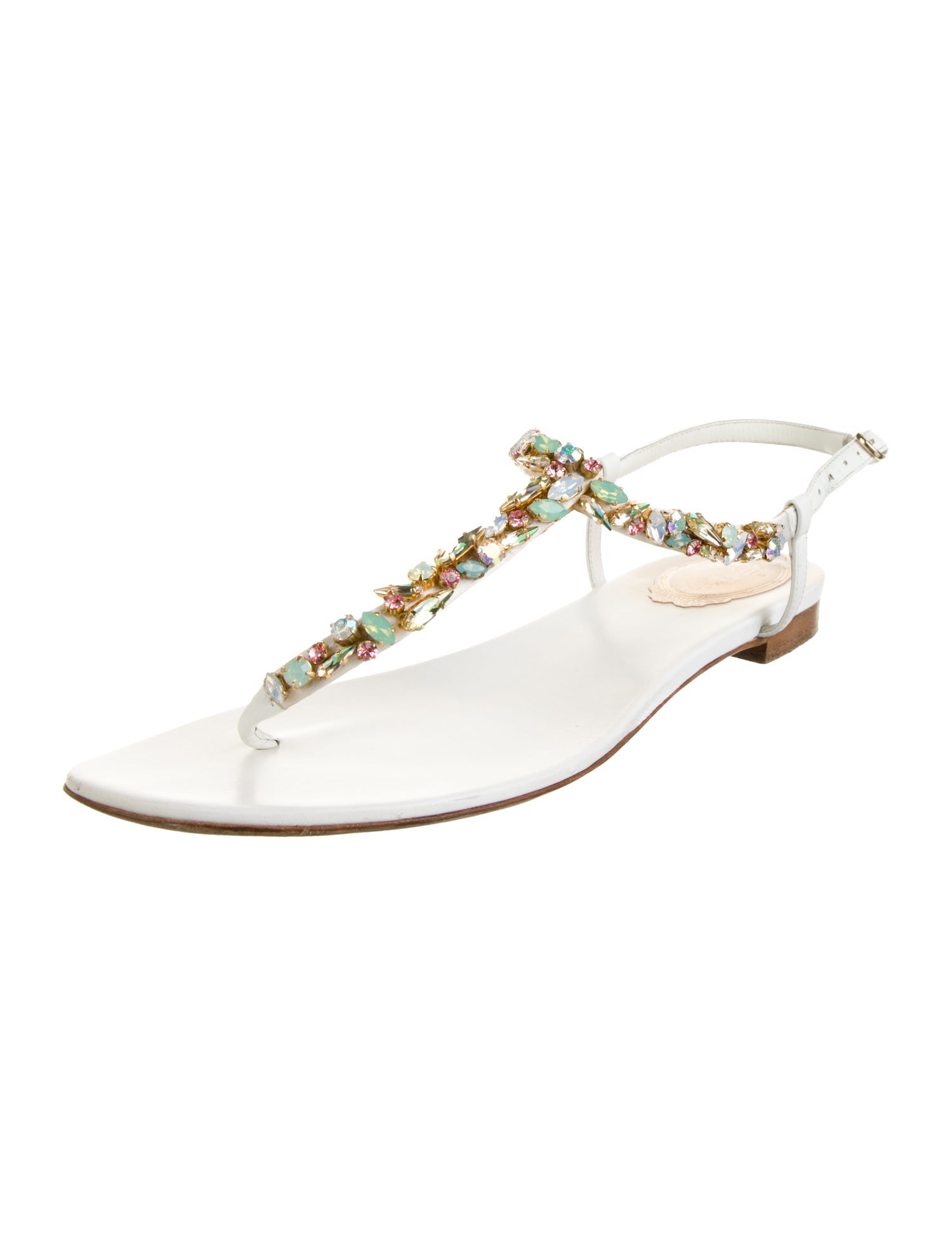 René Caovilla Leather T-Strap Sandals