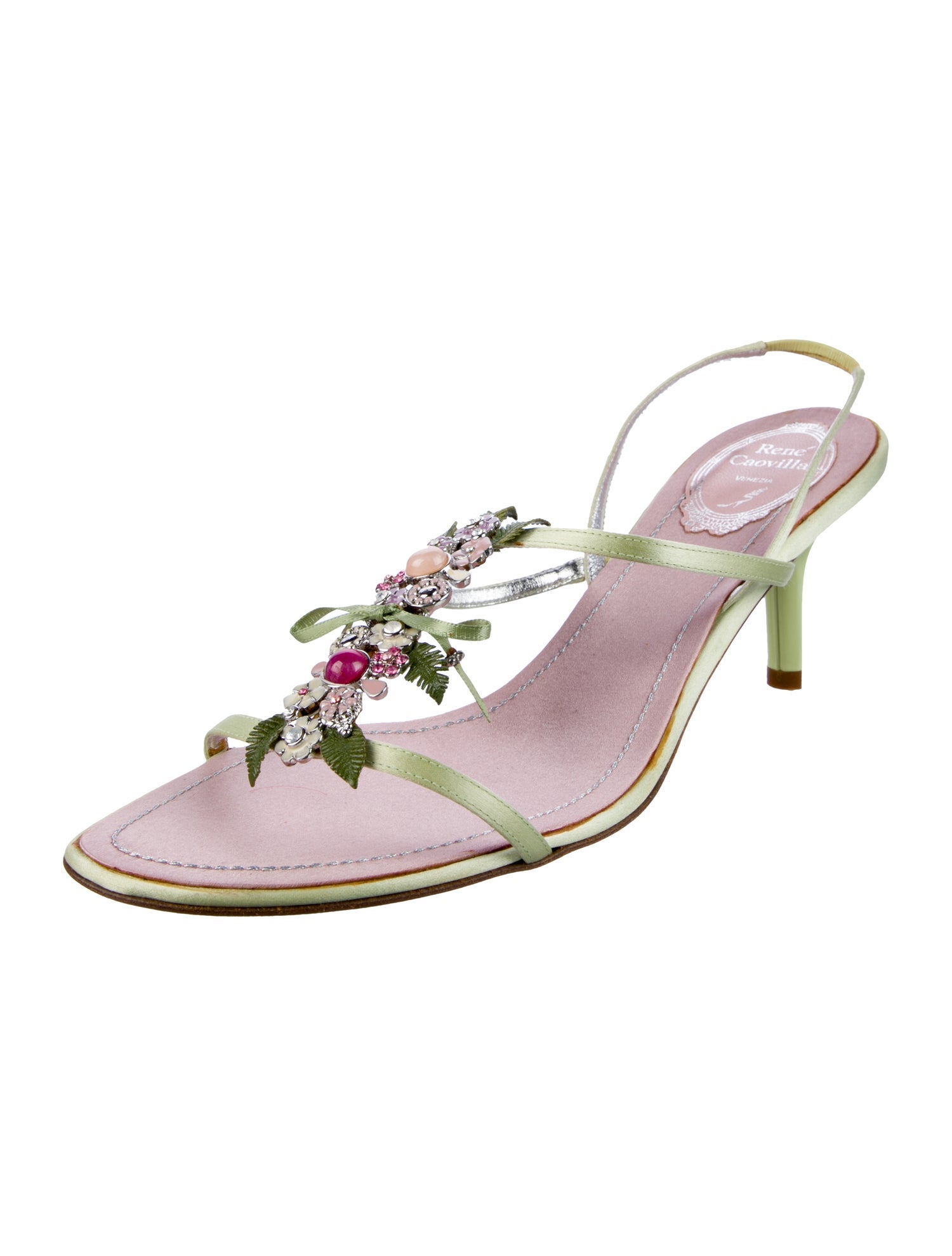 René Caovilla Satin Bow Accents Slingback Sandals
