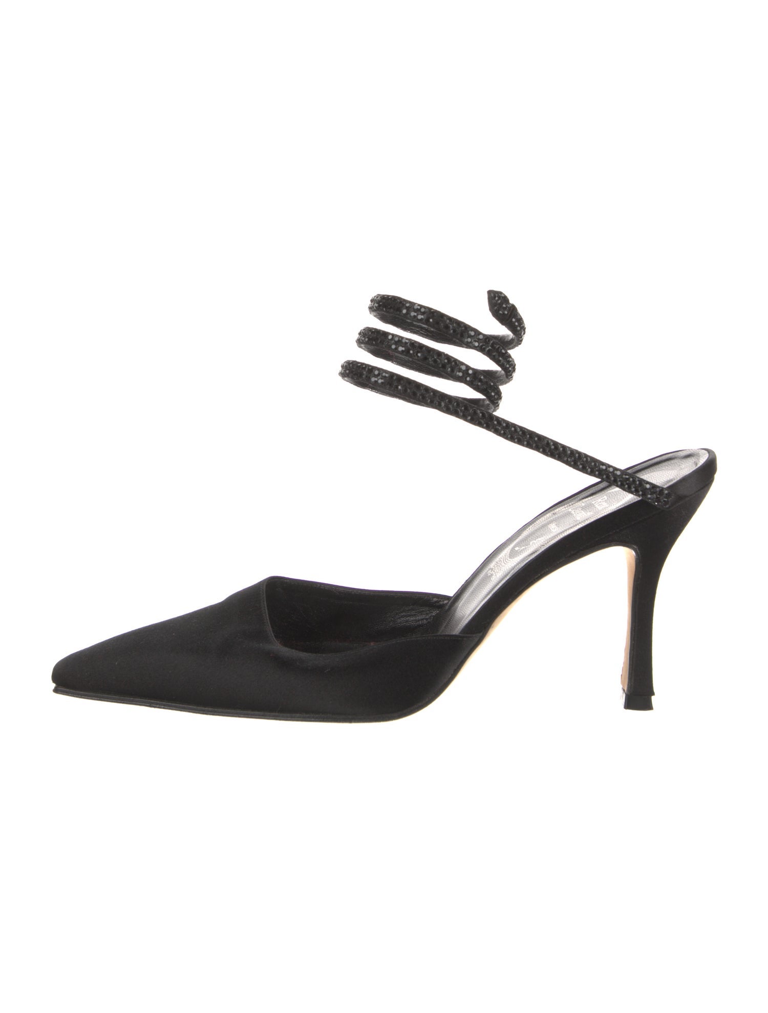 René Caovilla Satin Crystal Embellishments Mules