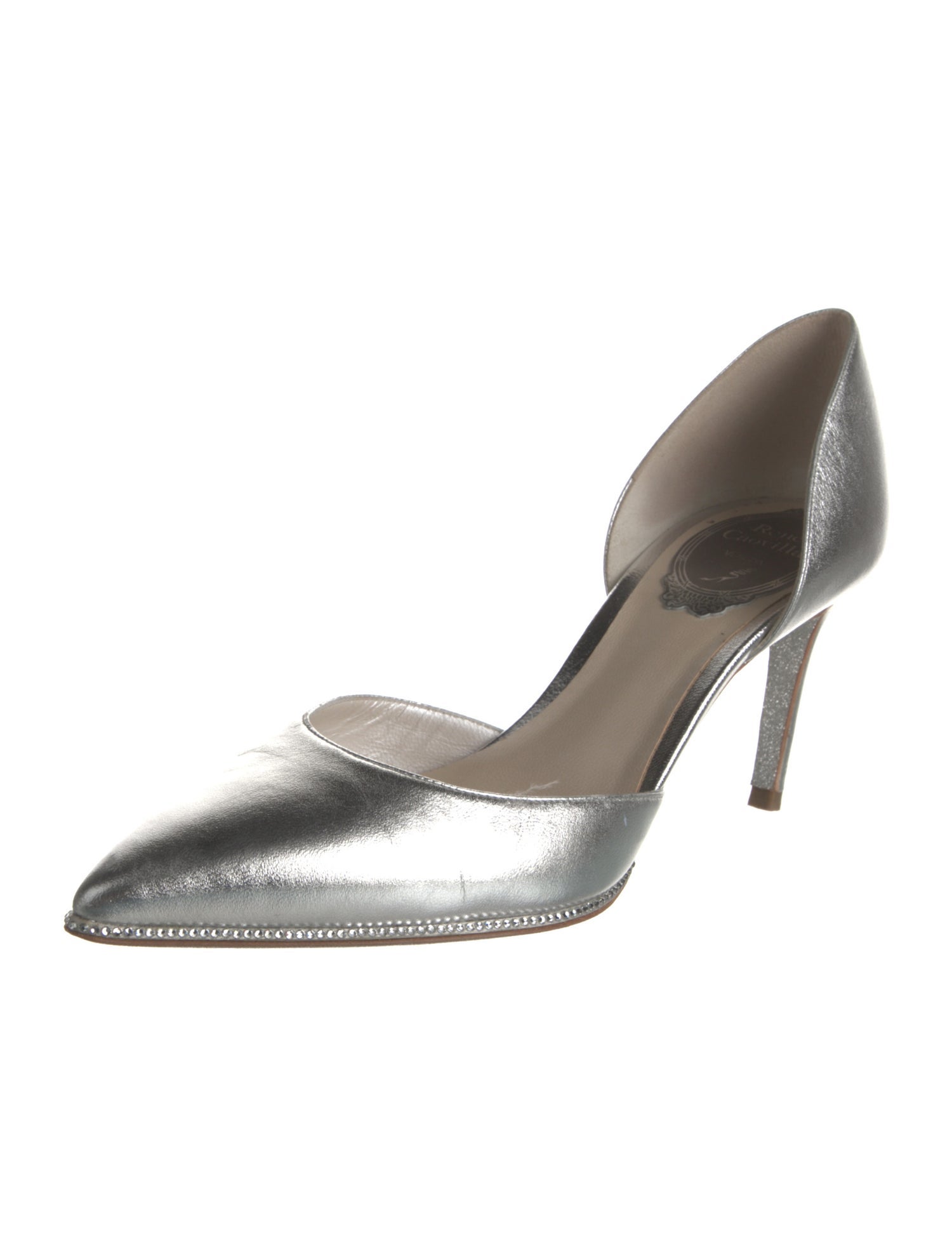 René Caovilla Leather Crystal Embellishments D'Orsay Pumps