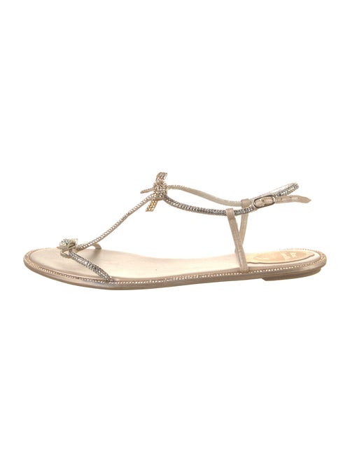 René Caovilla Leather Crystal Embellishments T-Strap Sandals