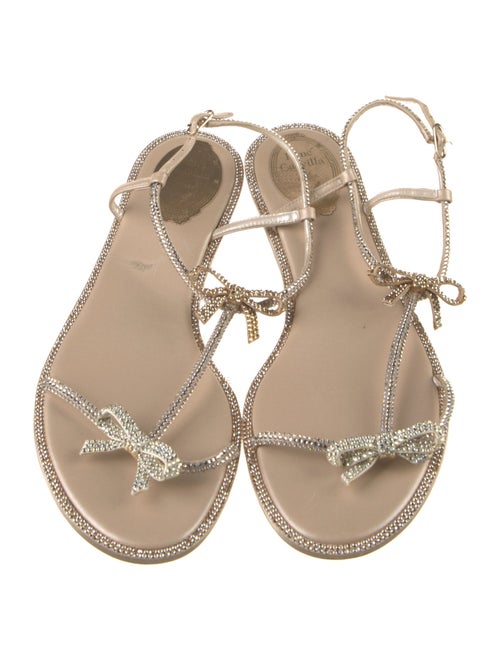 René Caovilla Leather Crystal Embellishments T-Strap Sandals
