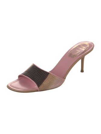 René Caovilla Leather Animal Print Slides