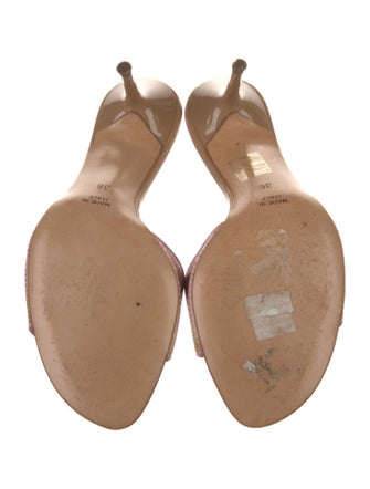 René Caovilla Leather Animal Print Slides