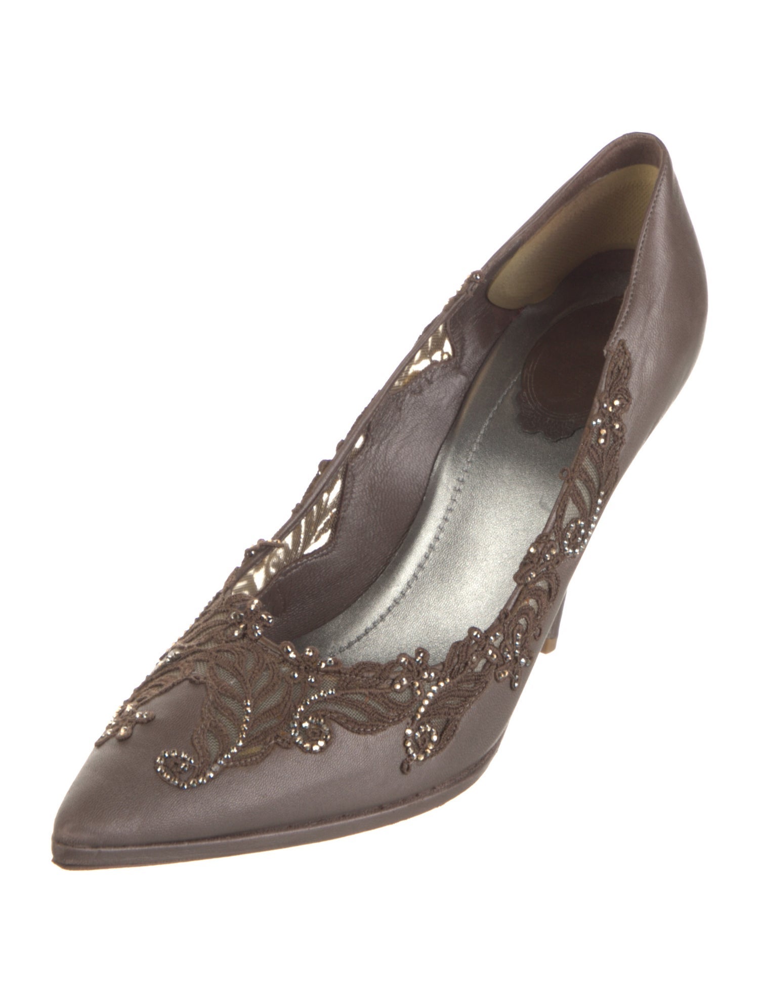 René Caovilla Leather Mesh Accents Pumps