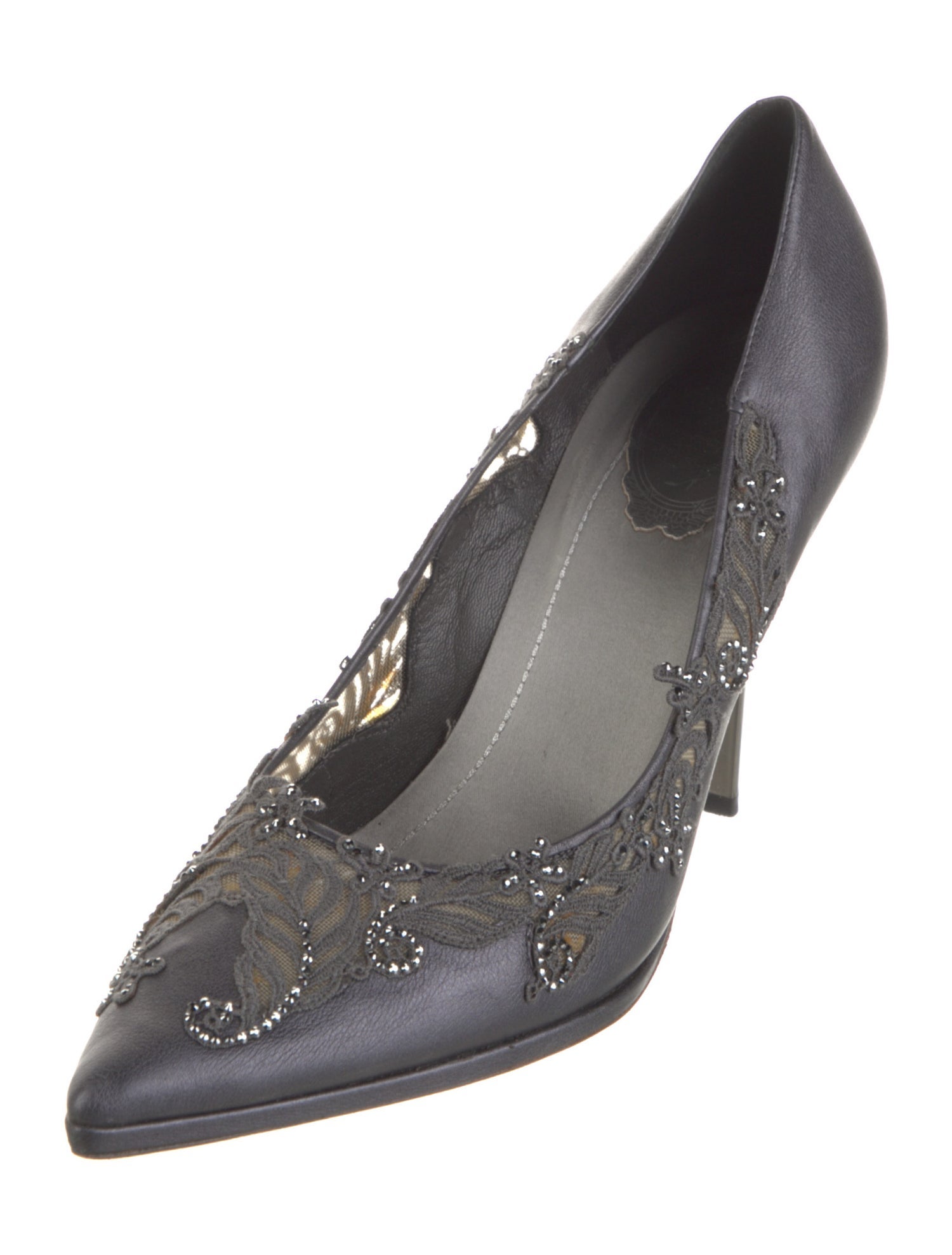 René Caovilla Leather Mesh Accents Pumps