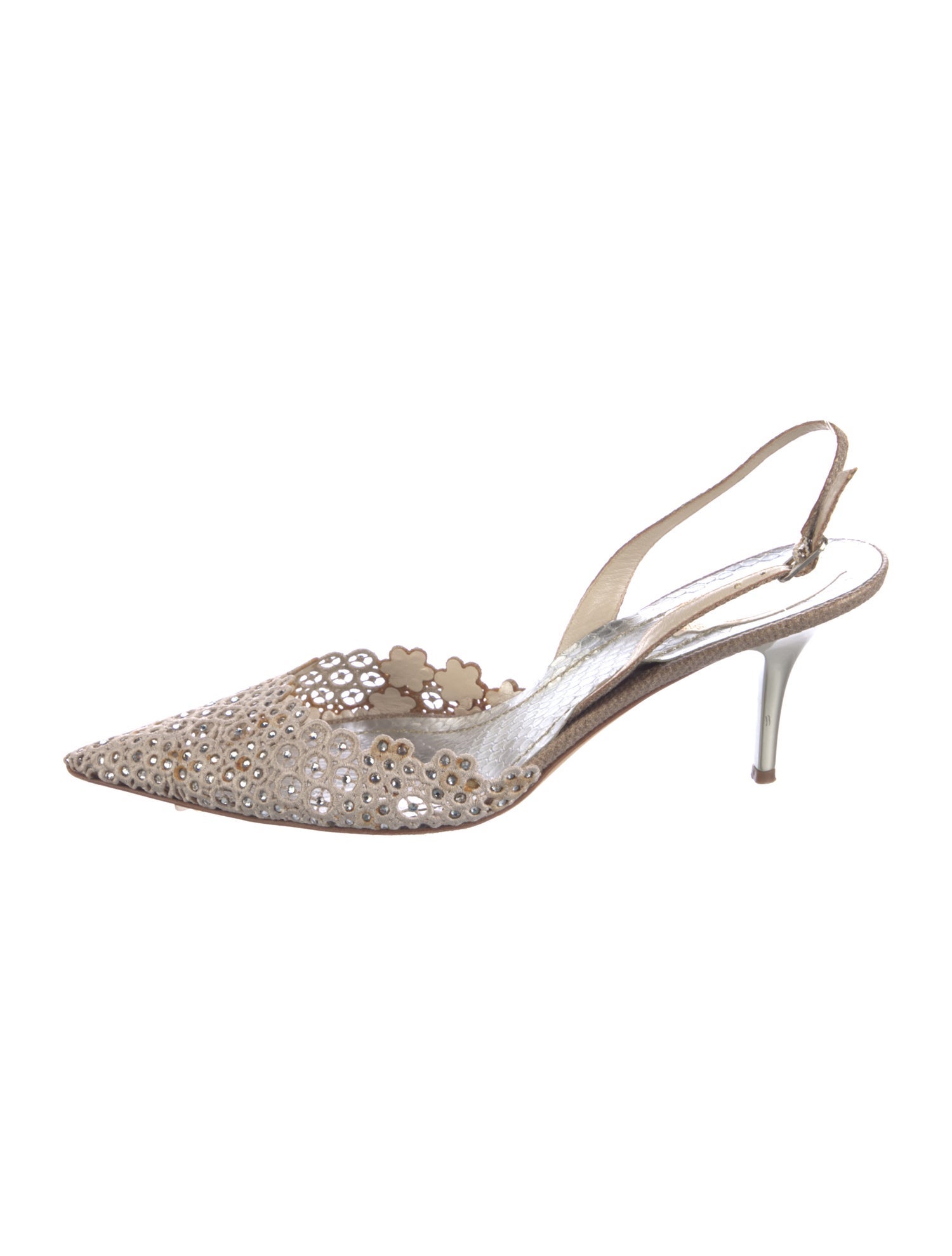 René Caovilla Crystal Embellishments Slingback Pumps