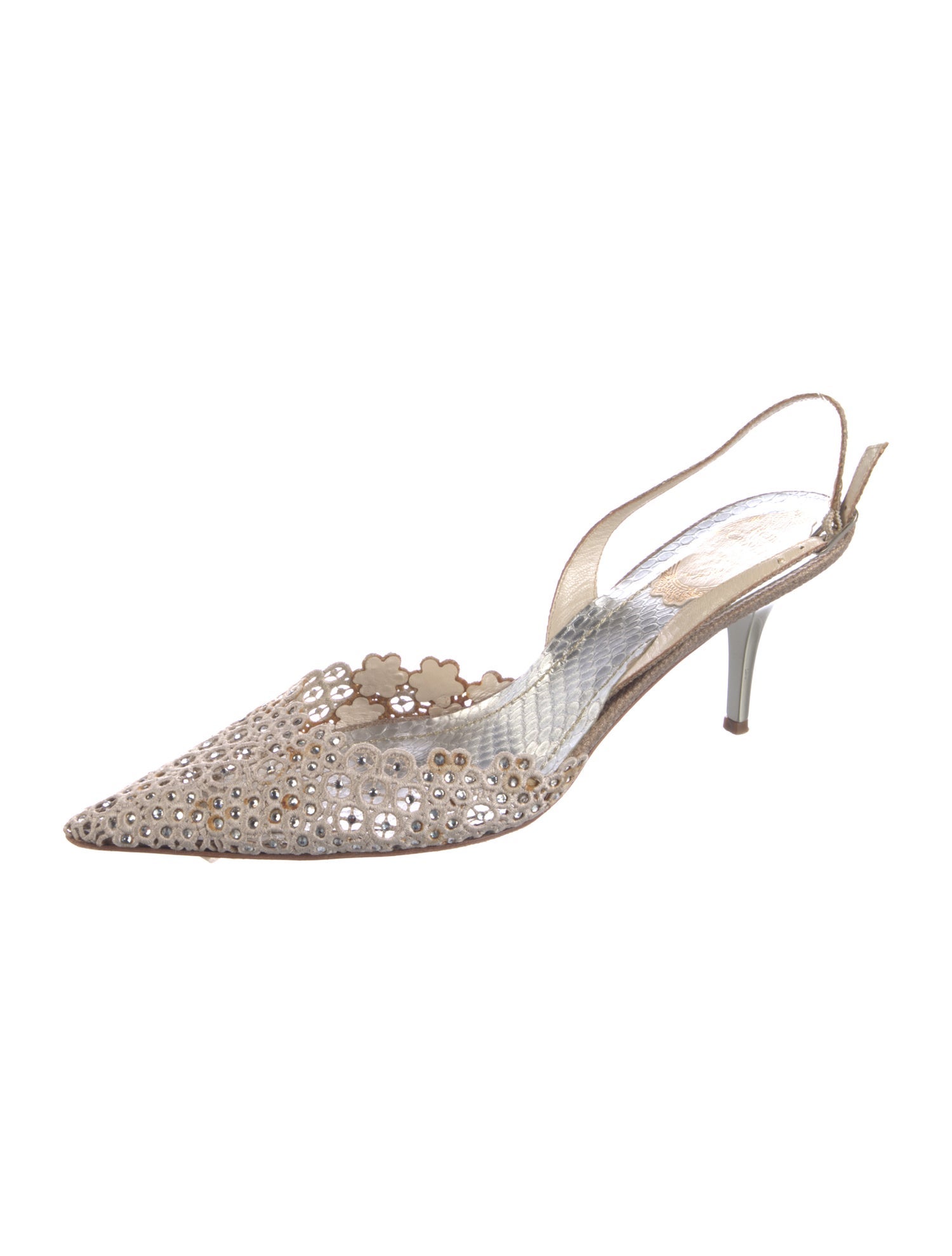 René Caovilla Crystal Embellishments Slingback Pumps