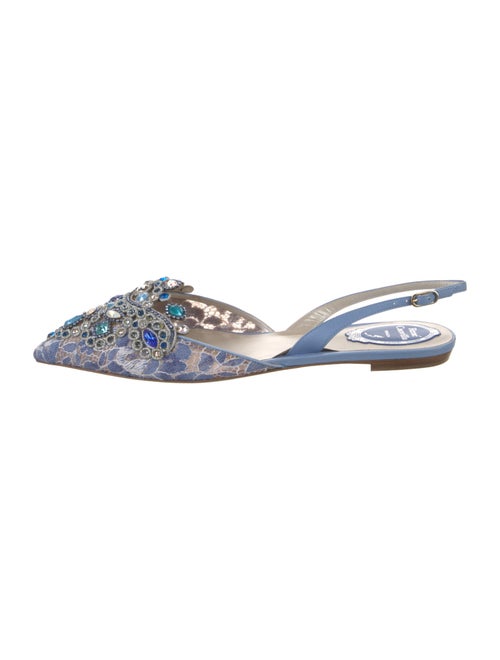 René Caovilla Lace Lace Pattern Slingback Flats