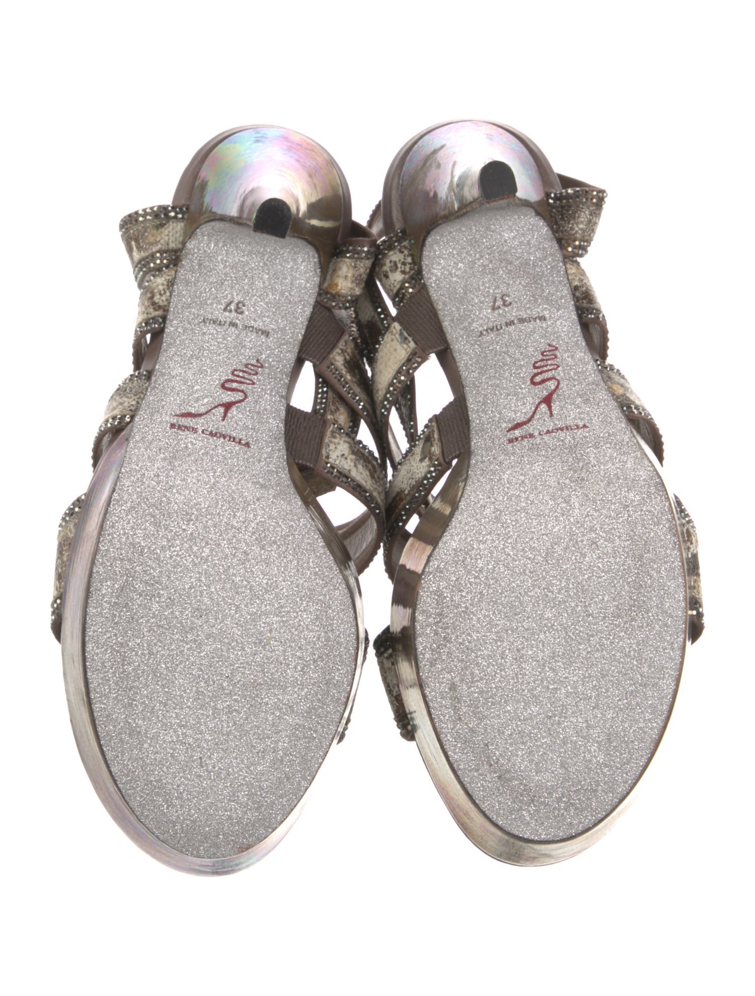 René Caovilla Leather Animal Print Sandals