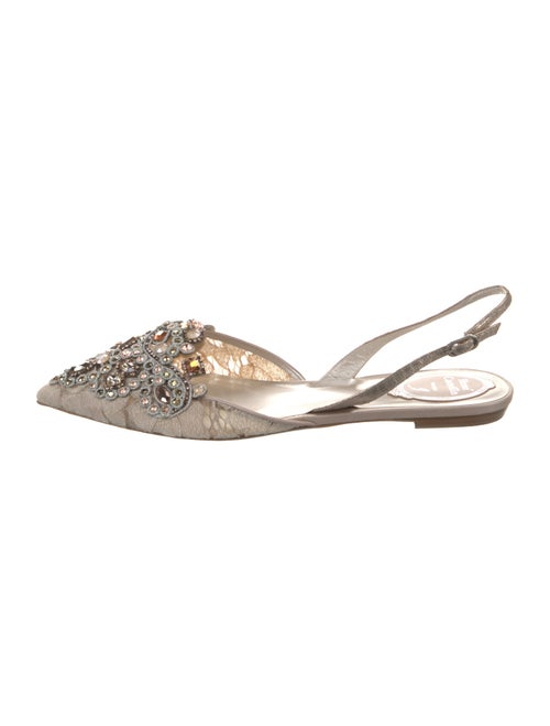 René Caovilla Lace Pattern Crystal Embellishments Slingback Flats