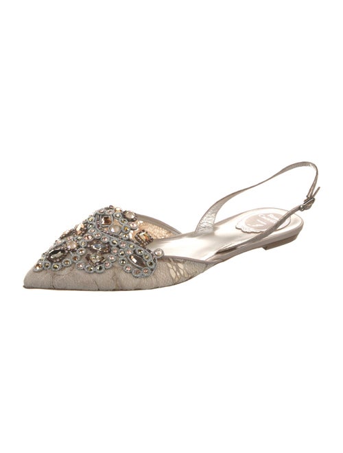René Caovilla Lace Pattern Crystal Embellishments Slingback Flats