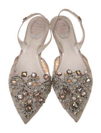 René Caovilla Lace Pattern Crystal Embellishments Slingback Flats