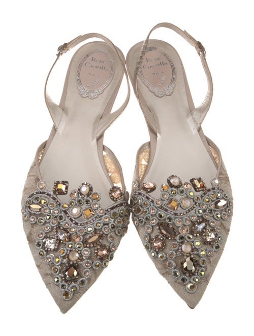 René Caovilla Lace Pattern Crystal Embellishments Slingback Flats