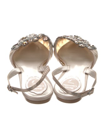 René Caovilla Lace Pattern Crystal Embellishments Slingback Flats