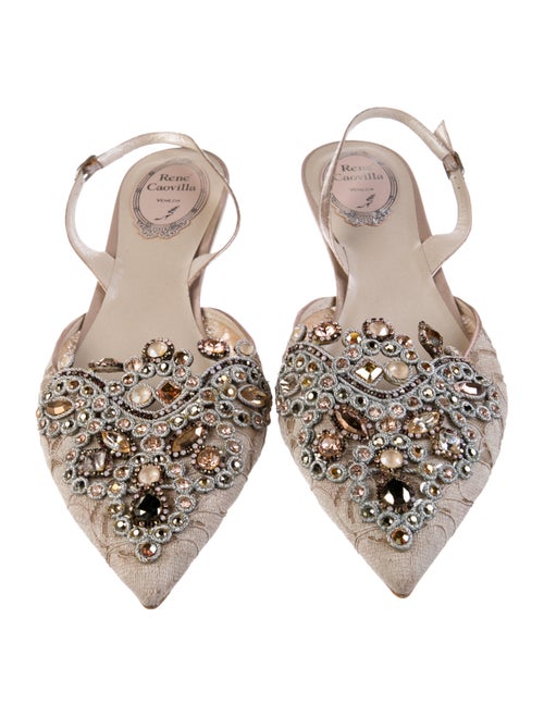René Caovilla Lace Pattern Crochet Trim Slingback Flats
