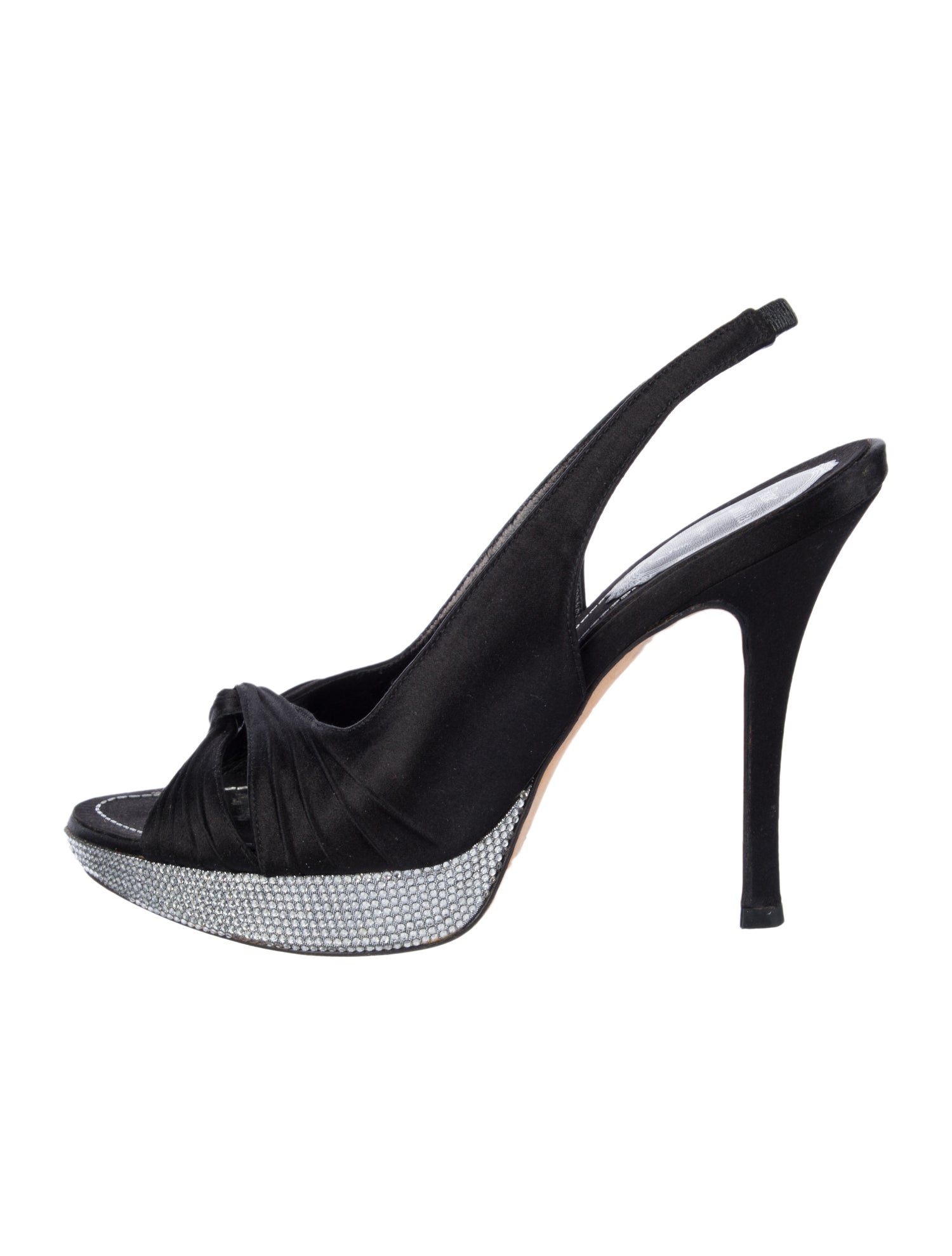 René Caovilla Satin Crystal Embellishments Slingback Sandals