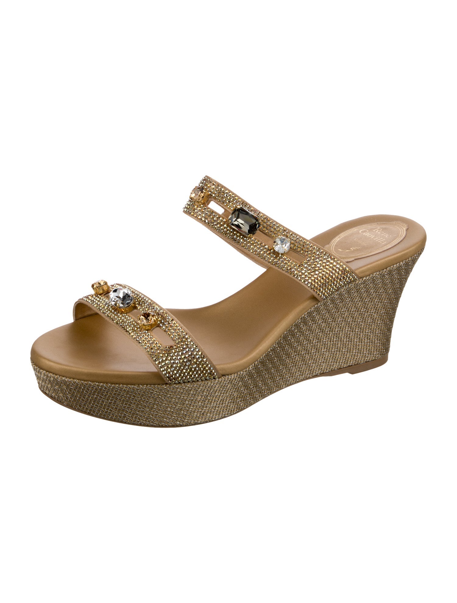 René Caovilla Leather Lasercut Accents Slides