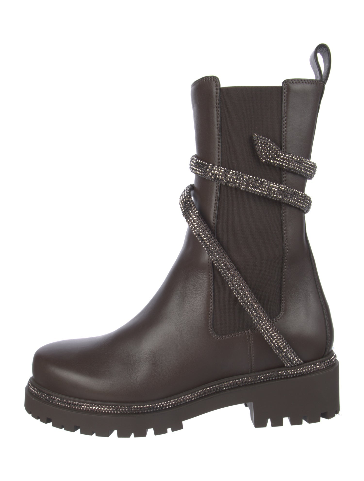 René Caovilla Leather Crystal Embellishments Chelsea Boots