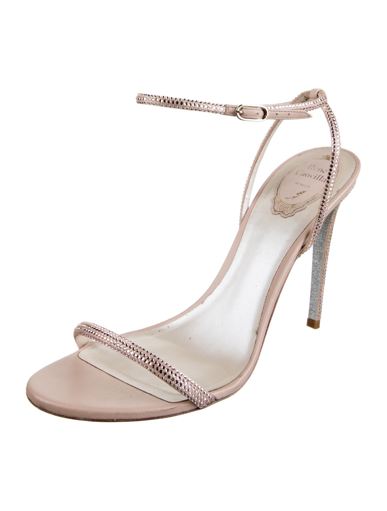 René Caovilla Leather Crystal Embellishments Sandals