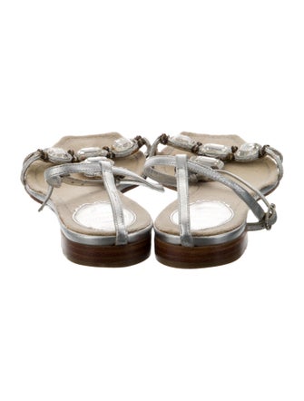 René Caovilla Leather Crystal Embellishments T-Strap Sandals