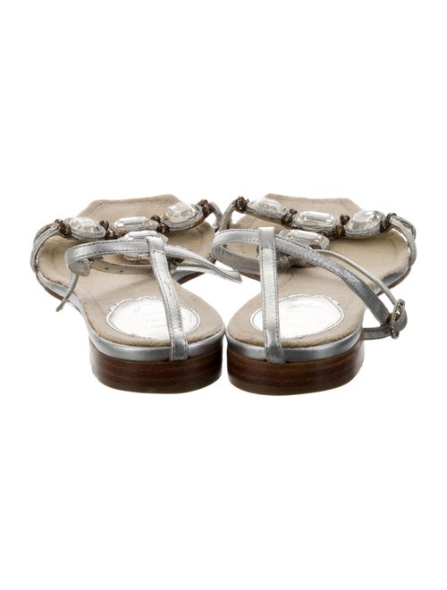 René Caovilla Leather Crystal Embellishments T-Strap Sandals