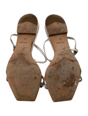 René Caovilla Leather Crystal Embellishments T-Strap Sandals