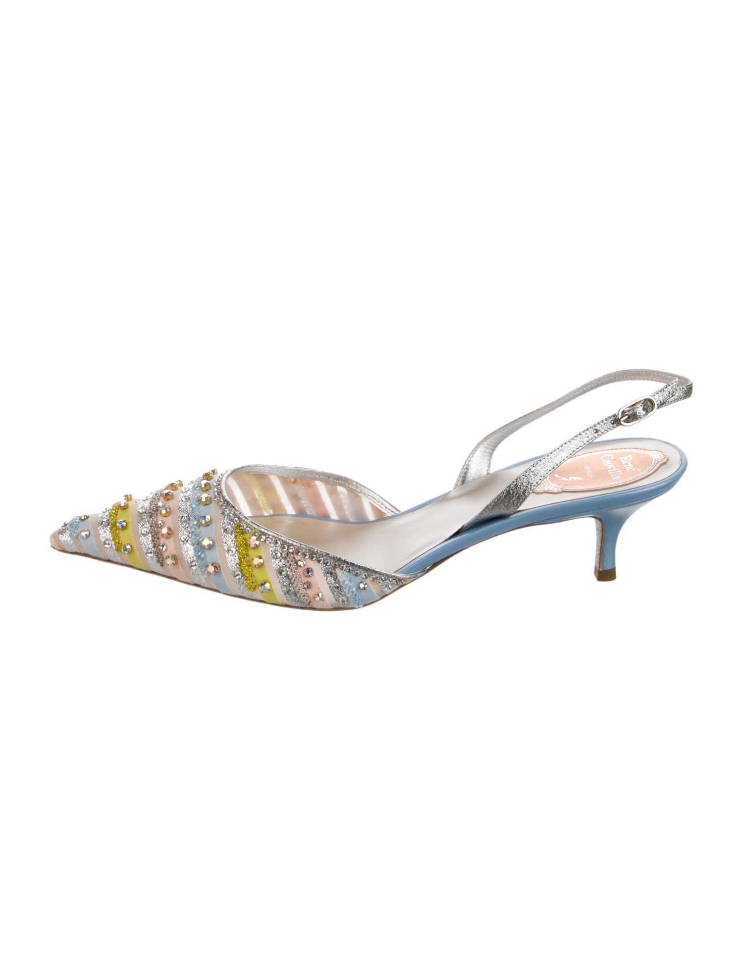 René Caovilla Satin Crystal Embellishments Slingback Pumps