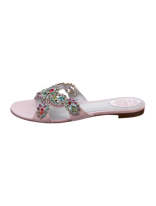 René Caovilla Leather Crystal Embellishments Slides