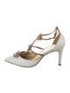 René Caovilla Canvas Crystal Embellishments T-Strap Pumps