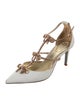 René Caovilla Canvas Crystal Embellishments T-Strap Pumps