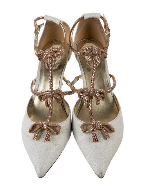 René Caovilla Canvas Crystal Embellishments T-Strap Pumps