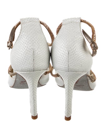 René Caovilla Canvas Crystal Embellishments T-Strap Pumps