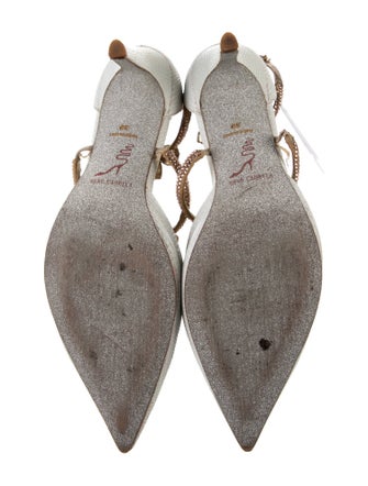 René Caovilla Canvas Crystal Embellishments T-Strap Pumps
