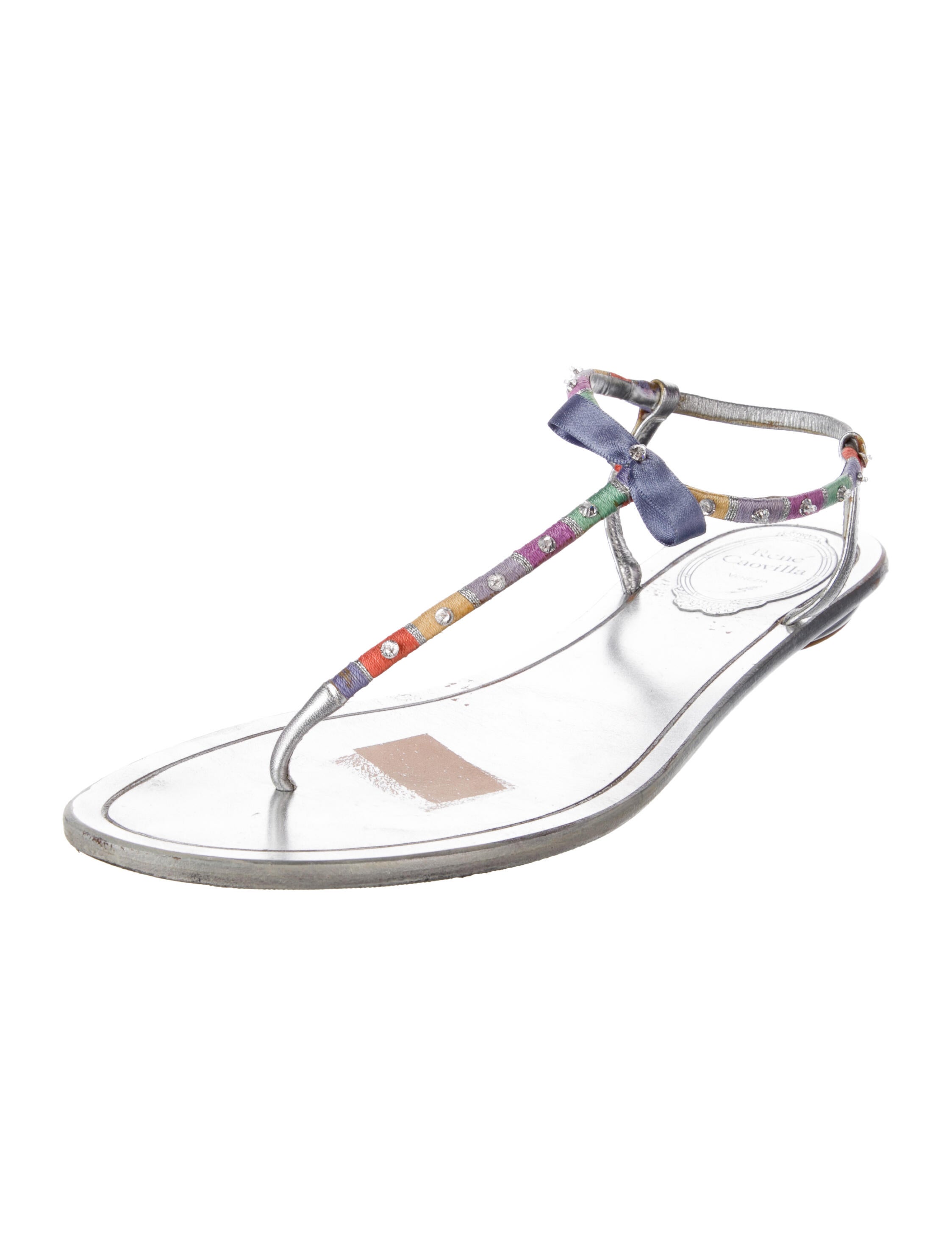 René Caovilla Leather T-Strap Sandals