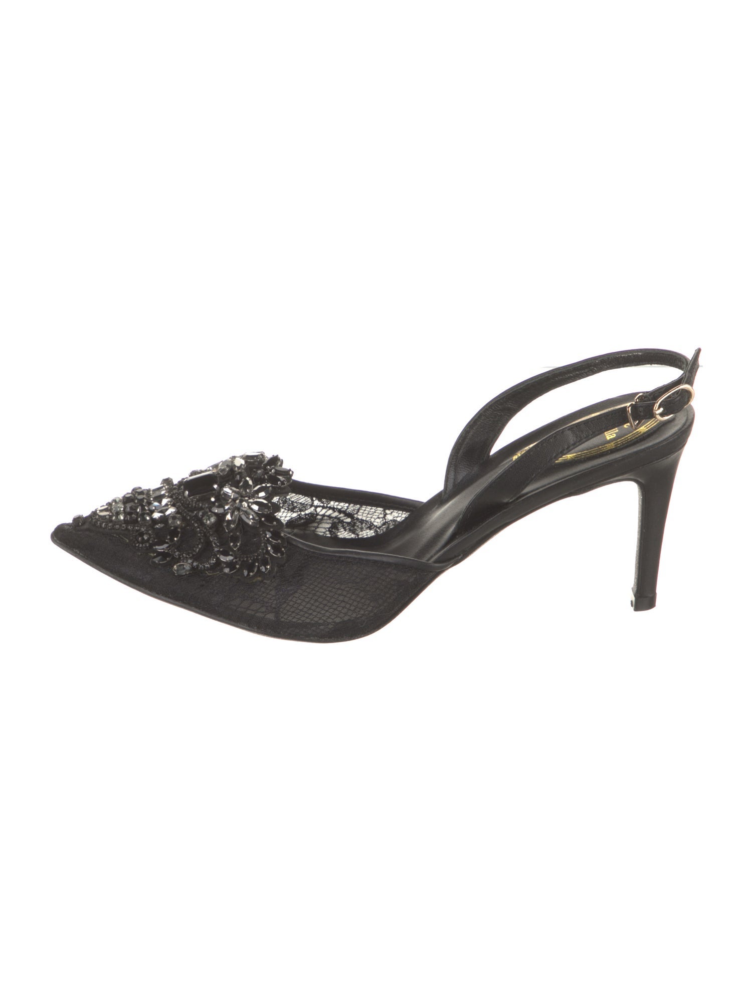 René Caovilla Lace Crystal Embellishments Slingback Pumps