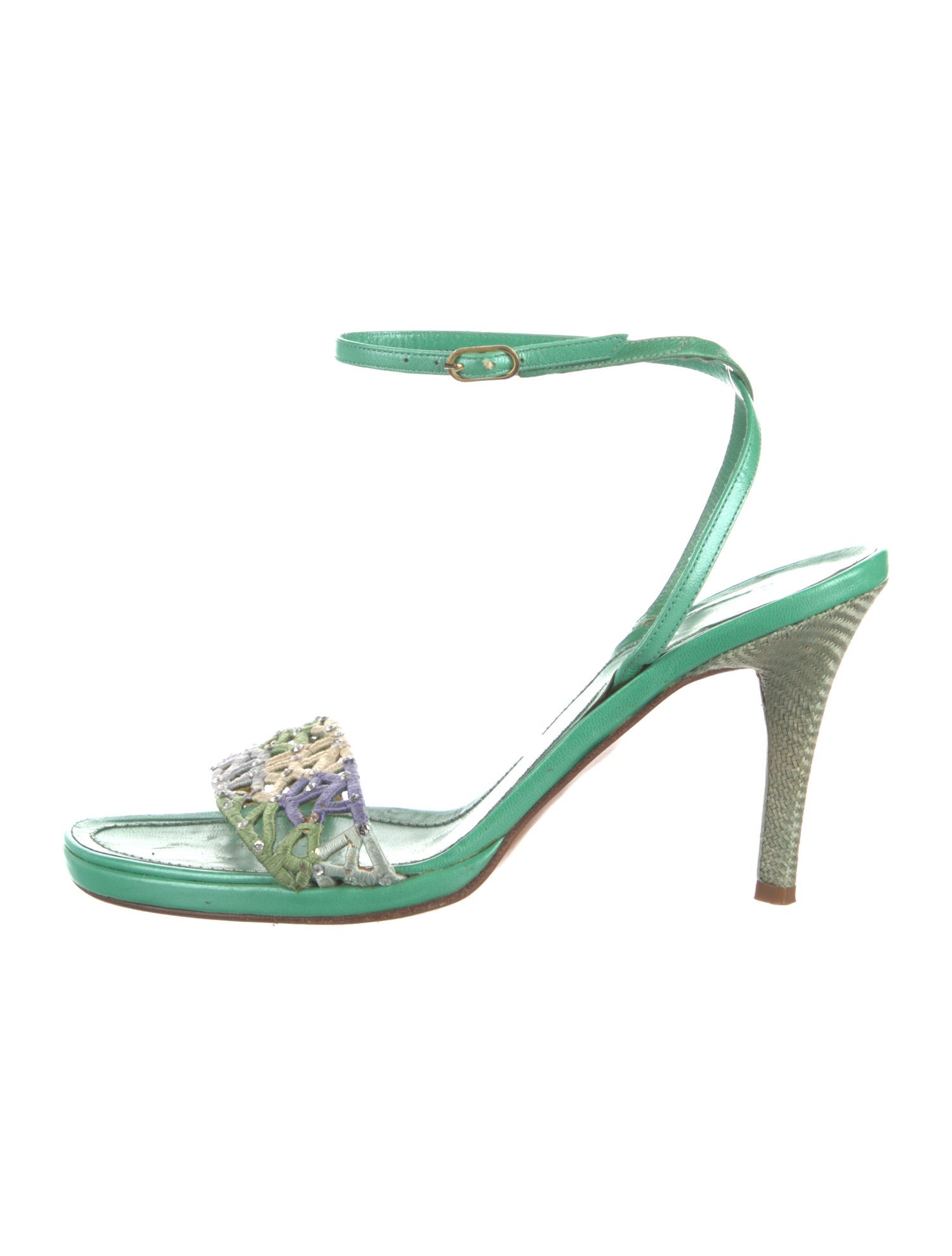 René Caovilla Leather Crystal Embellishments Sandals