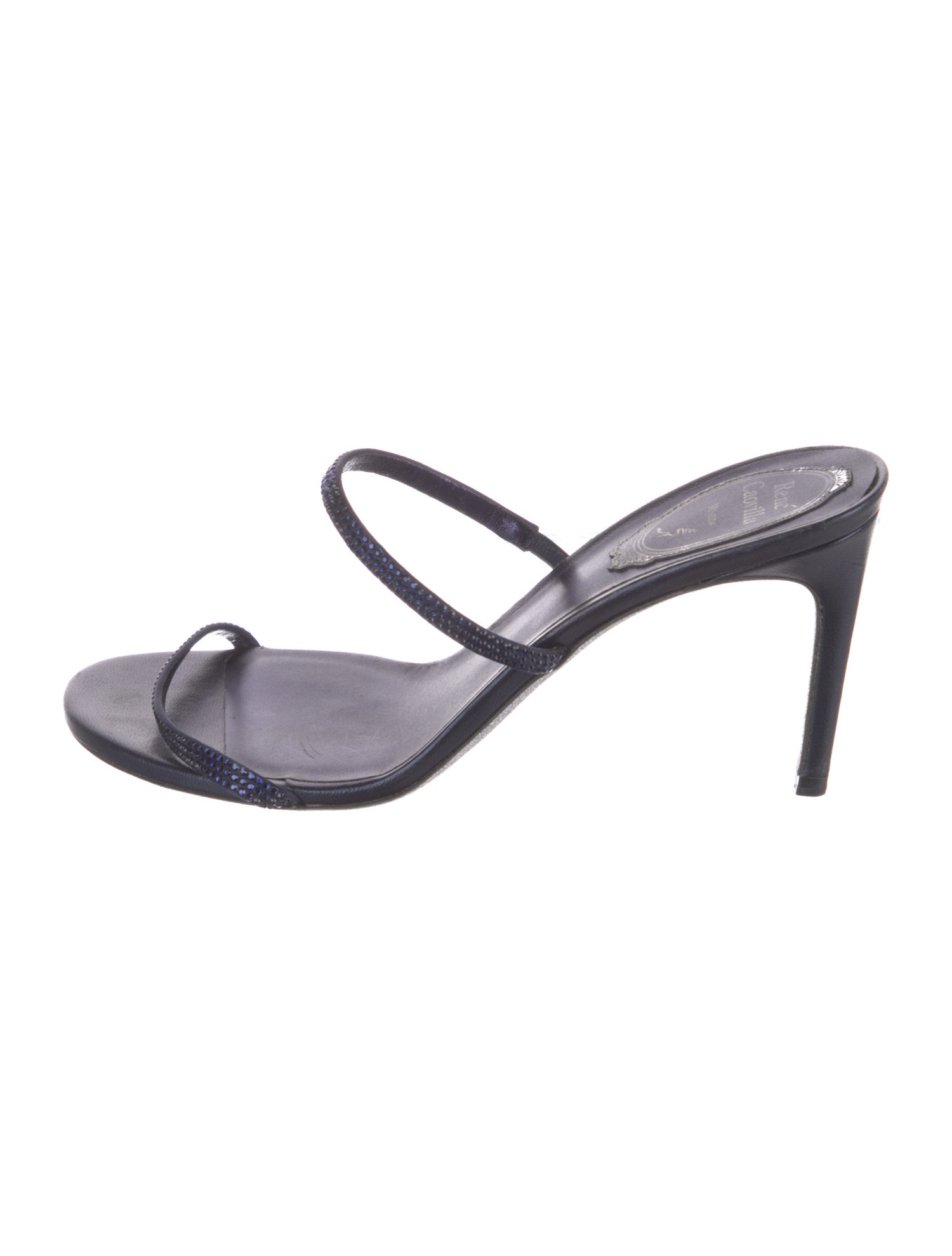 René Caovilla Leather Crystal Embellishments Slides