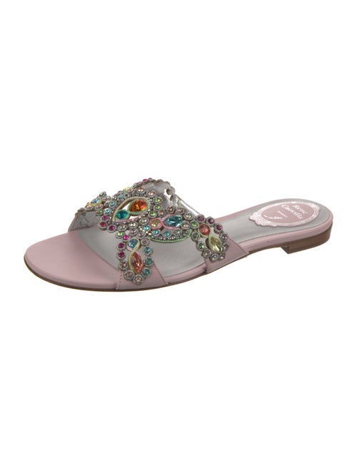 René Caovilla Leather Crystal Embellishments Slides