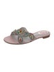 René Caovilla Leather Crystal Embellishments Slides