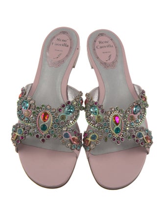 René Caovilla Leather Crystal Embellishments Slides