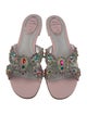 René Caovilla Leather Crystal Embellishments Slides
