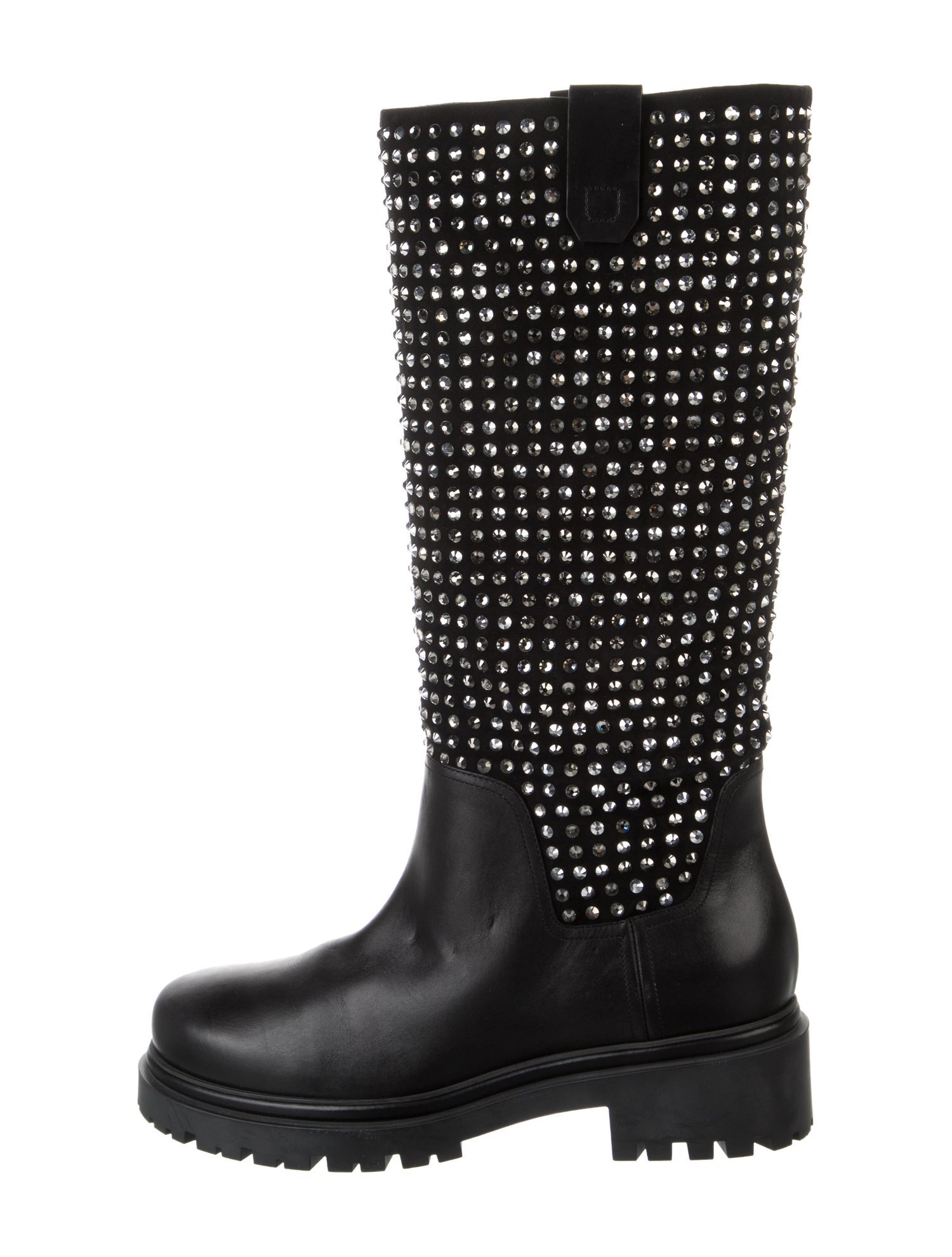 René Caovilla Leather Crystal Embellishments Rain Boots