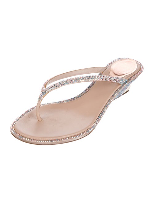 René Caovilla Satin Crystal Embellishments Slides