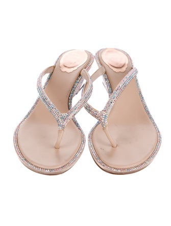 René Caovilla Satin Crystal Embellishments Slides