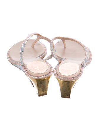 René Caovilla Satin Crystal Embellishments Slides